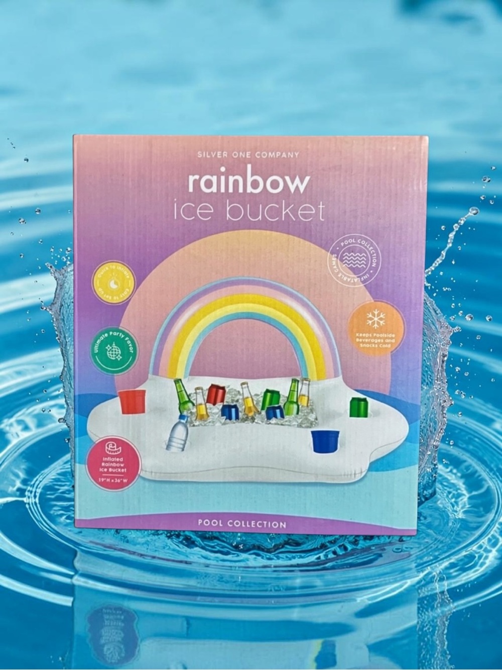 NEW Inflatable Rainbow Ice Bucket
With 4 Drink Holder 19'H
~Pool Collection
